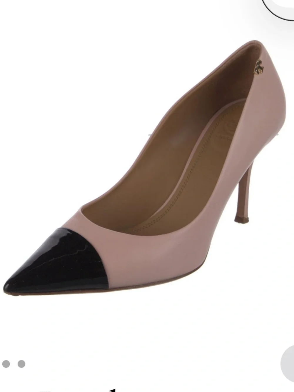 Tory Burch Blush Leather Pointed-Toe Pumps with Black Patent Cap